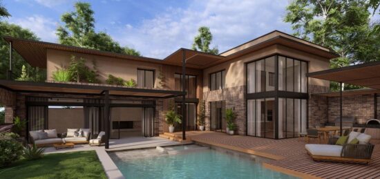 Plan de maison Surface terrain 280 m2 - 7 pièces - 4  chambres -  avec garage 