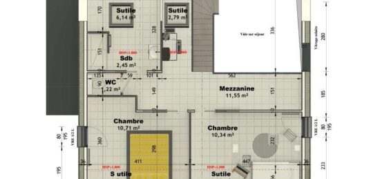 Plan de maison Surface terrain 66.03 m2 - 2 pièces - 3  chambres -  sans garage 