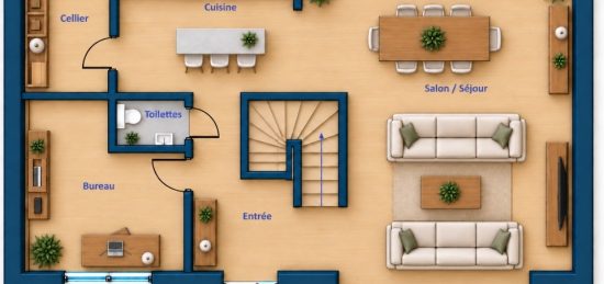 Plan de maison Surface terrain 135 m2 - 5 pièces - 3  chambres -  sans garage 