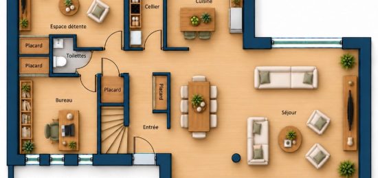 Plan de maison Surface terrain 190 m2 - 7 pièces - 4  chambres -  avec garage 