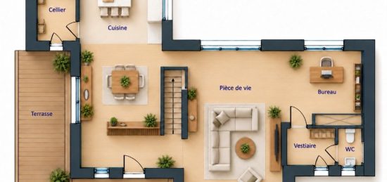 Plan de maison Surface terrain 142 m2 - 5 pièces - 3  chambres -  sans garage 